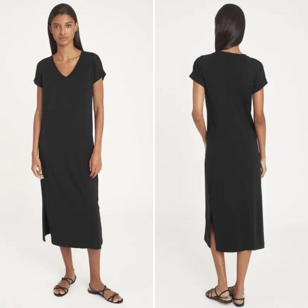 Cuyana Pima Cotton V-Neck Short Sleeve T-Shirt Midi Dress